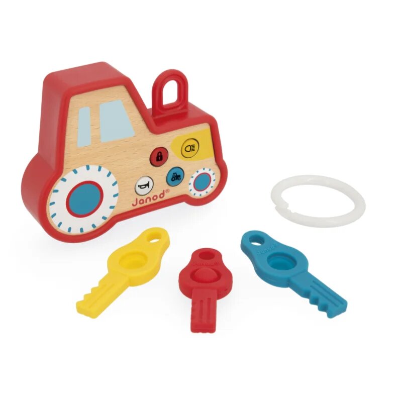 Janod Sound and Light Tractor Keychain aktivnostna igrača iz lesa 18m+ 1 kos