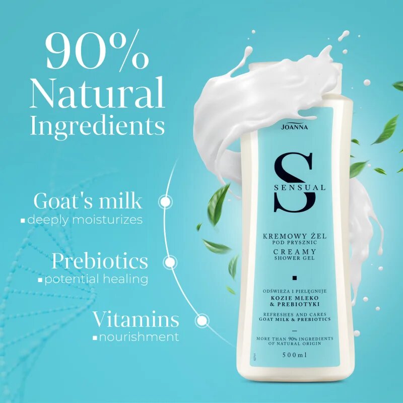 Joanna Sensual Creamy Shower Gel gel za prhanje Goat Milk & Prebiotics 500 ml