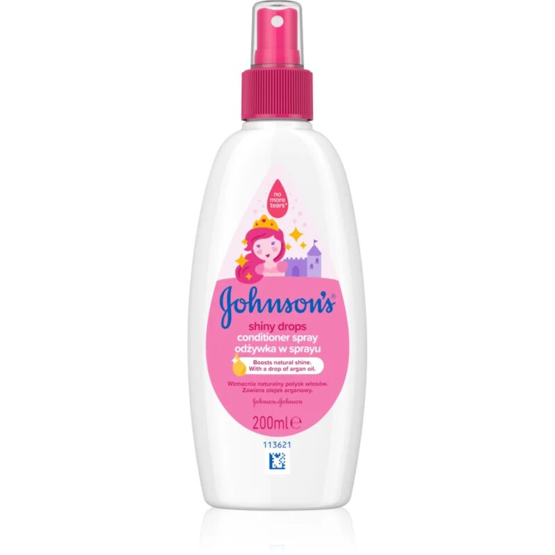 Johnson's® Shiny Drops balzam brez spiranja v pršilu z arganovim oljem od 18 mesecev 200 ml