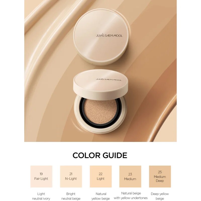 JUNG SAEM MOOL Skin Nuder Cover Layer Cushion vlažilni make-up v gobici + nadomestno polnilo odtenek Medium Deep 2x14 g