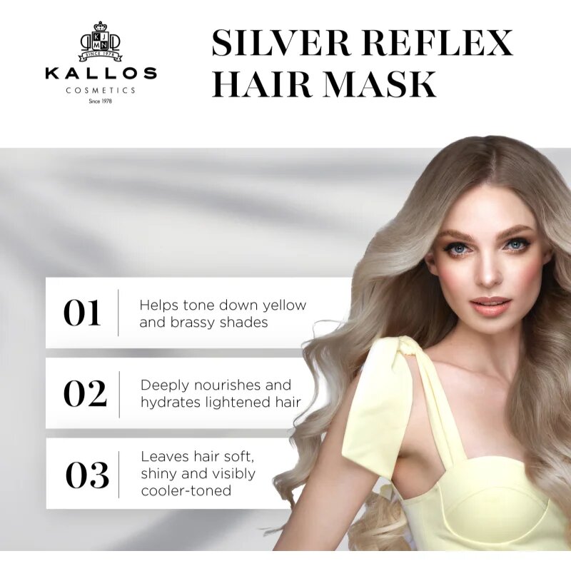 Kallos Coloring Hair Mask Silver Reflex maska za lase za nevtralizacijo rumenih odtenkov 1000 ml
