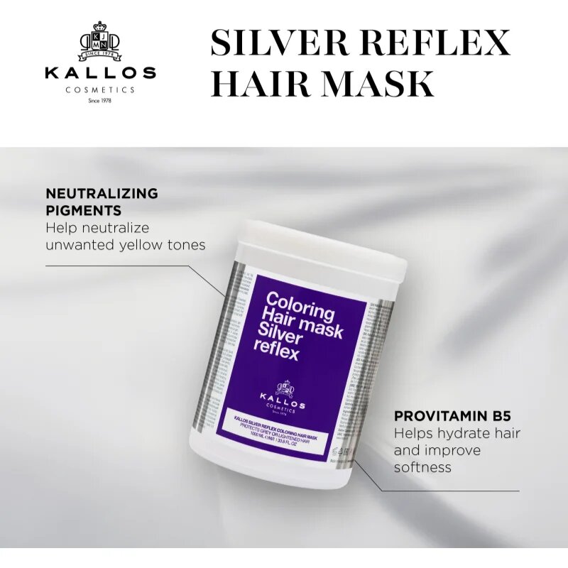 Kallos Coloring Hair Mask Silver Reflex maska za lase za nevtralizacijo rumenih odtenkov 1000 ml
