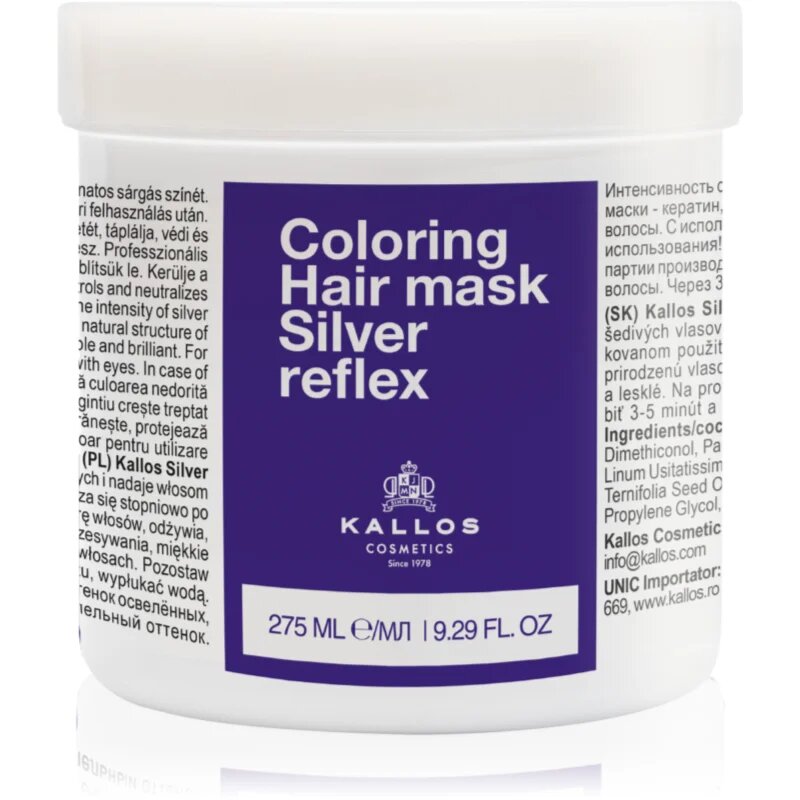 Kallos Coloring Hair Mask Silver Reflex maska za lase za nevtralizacijo rumenih odtenkov 275 ml
