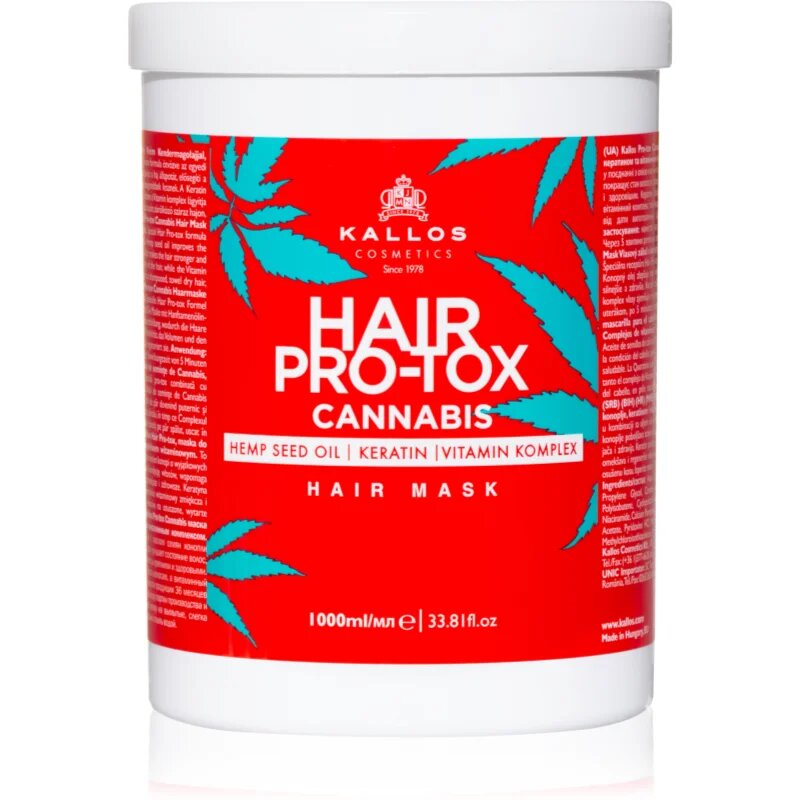 Kallos Hair Pro-Tox Cannabis regeneracijska maska za lase s konopljinim oljem 1000 ml