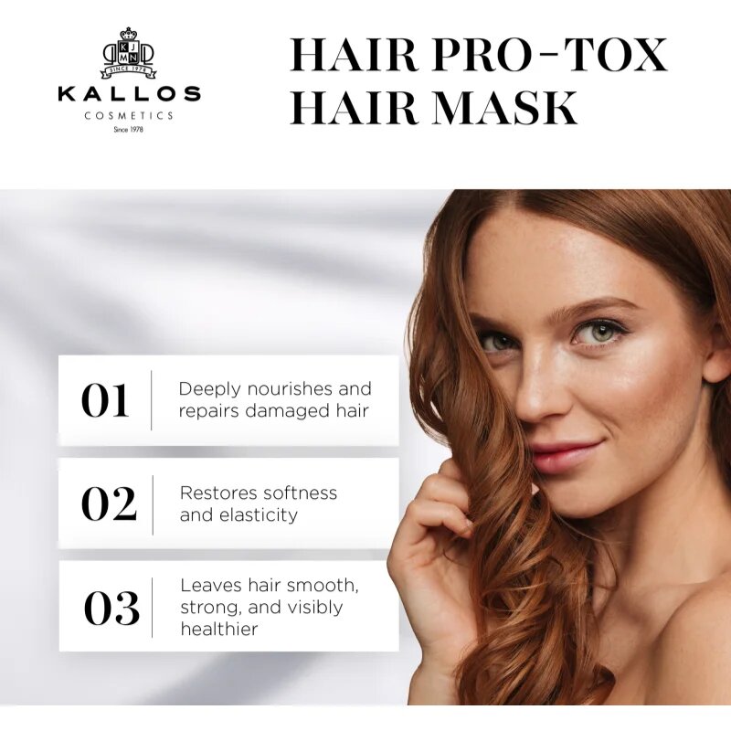 Kallos Hair Pro-Tox maska za šibke in poškodovane lase s kokosovim oljem hialuronsko kislino in kolagenom 275 ml