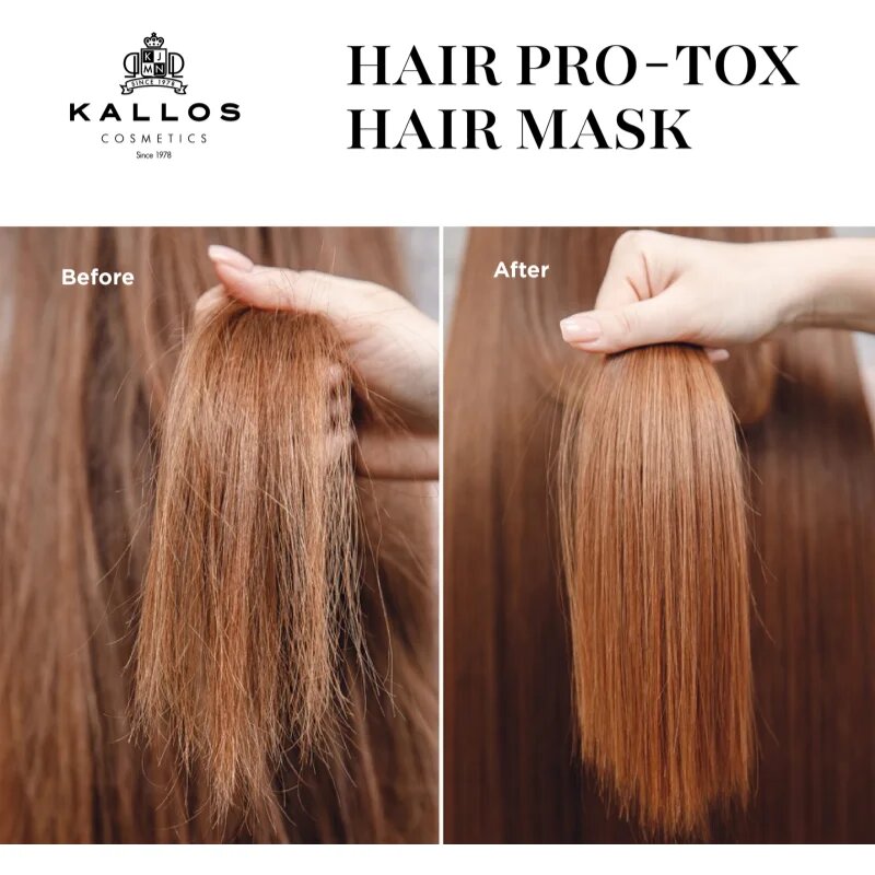 Kallos Hair Pro-Tox maska za šibke in poškodovane lase s kokosovim oljem hialuronsko kislino in kolagenom 500 ml