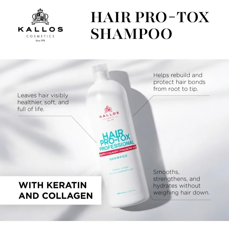 Kallos Hair Pro-Tox šampon s keratinom za suhe in poškodovane lase 500 ml