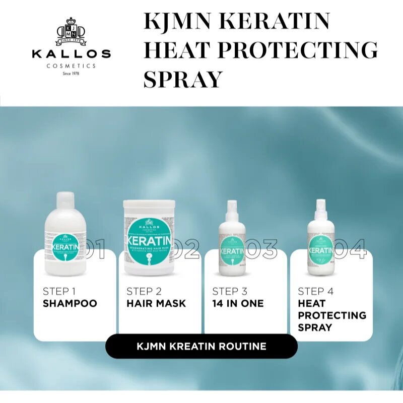 Kallos KJMN Keratin zaščitno pršilo za toplotno oblikovanje las 200 ml