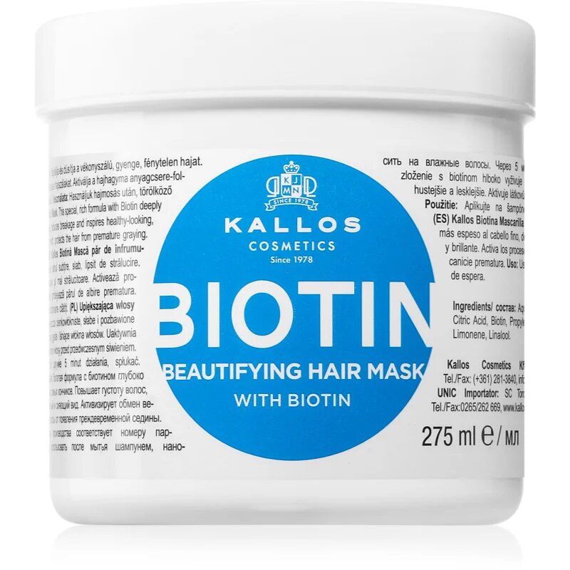 Kallos KJMN Professional Biotin maska za tanke šibke in lomljive lase 275 ml