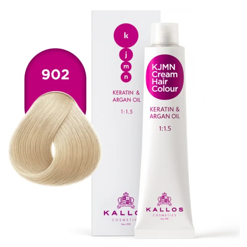 Kallos KJMN Professional Cream Hair Colour Keratin & Argan Oil barva za lase odtenek 902 Ultra Light Violet Blond 100 ml