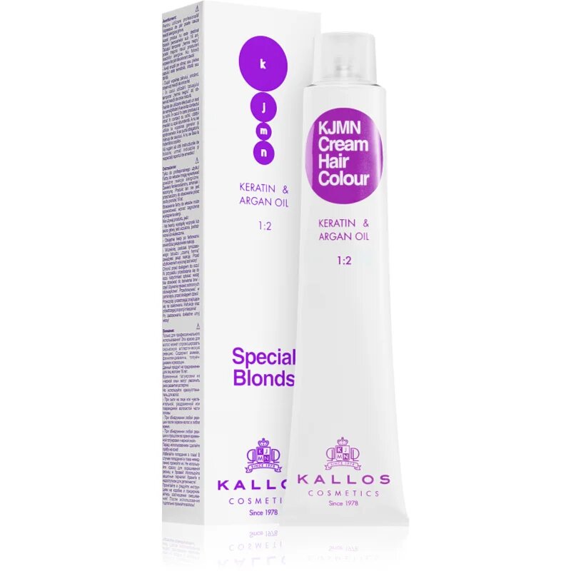 Kallos KJMN Professional Cream Hair Colour Keratin & Argan Oil barva za lase s keratinom in arganovim oljem odtenek 12.1 Special Ultra Blonde 100 ml