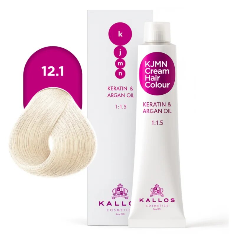 Kallos KJMN Professional Cream Hair Colour Keratin & Argan Oil barva za lase s keratinom in arganovim oljem odtenek 12.1 Special Ultra Blonde 100 ml