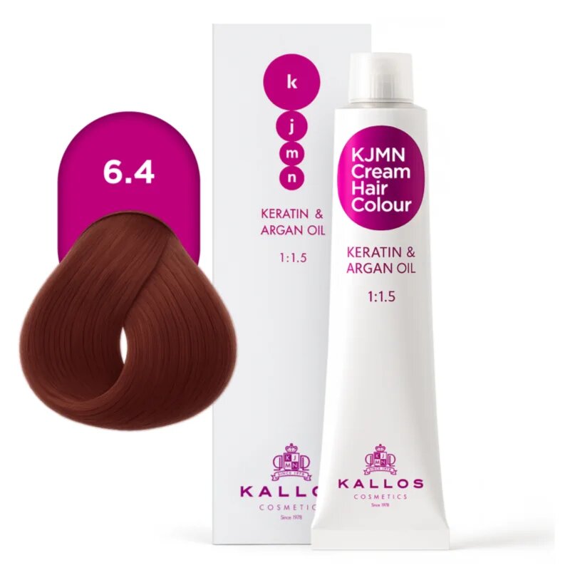 Kallos KJMN Professional Cream Hair Colour Keratin & Argan Oil barva za lase s keratinom in arganovim oljem odtenek 6.4 Dark Copper Blond 100 ml