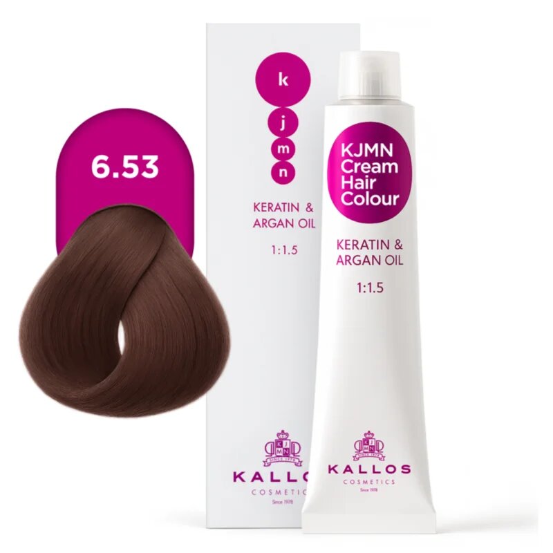 Kallos KJMN Professional Cream Hair Colour Keratin & Argan Oil barva za lase s keratinom in arganovim oljem odtenek 6.53 Chocolate 100 ml