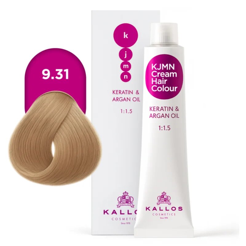 Kallos KJMN Professional Cream Hair Colour Keratin & Argan Oil barva za lase s keratinom in arganovim oljem odtenek 9.31 Very Light Golden Ash Blond 1
