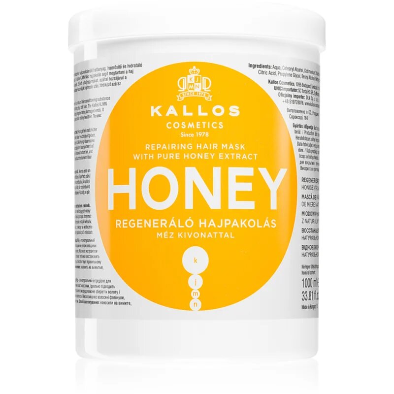 Kallos KJMN Professional Honey intenzivna vlažilna maska za suhe in poškodovane lase 1000 ml
