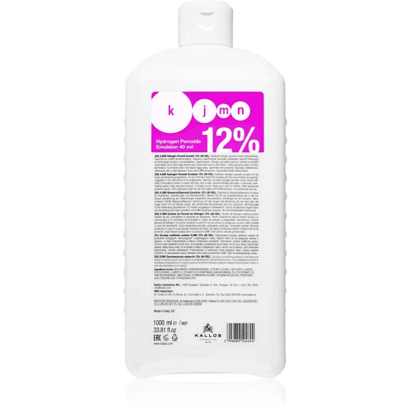 Kallos KJMN Professional Hydrogen Peroxide oksidacijska emulzija 12 % 40 vol. za profesionalno uporabo 1000 ml