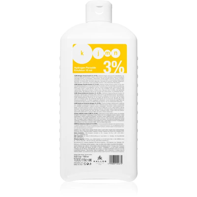 Kallos KJMN Professional Hydrogen Peroxide oksidacijska emulzija 3 % 10 vol. za profesionalno uporabo 1000 ml
