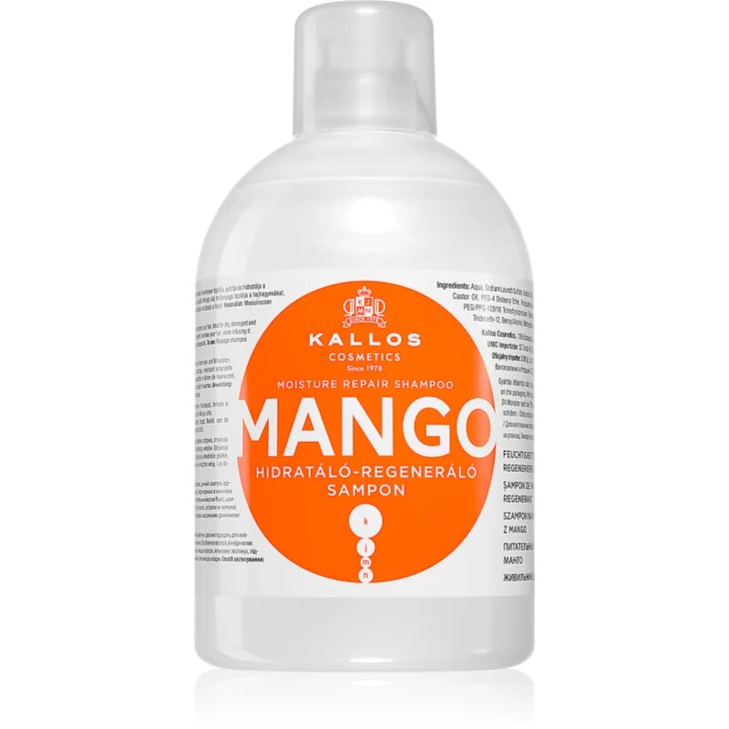 Kallos KJMN Professional Mango vlažilni šampon za suhe poškodovane kemično obdelane lase 1000 ml