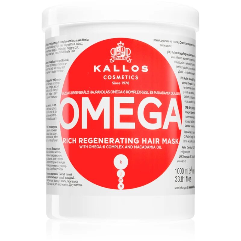 Kallos KJMN Professional Omega hranilna maska za lase z omega-6 kompleksom in makadamijevim oljem 1000 ml