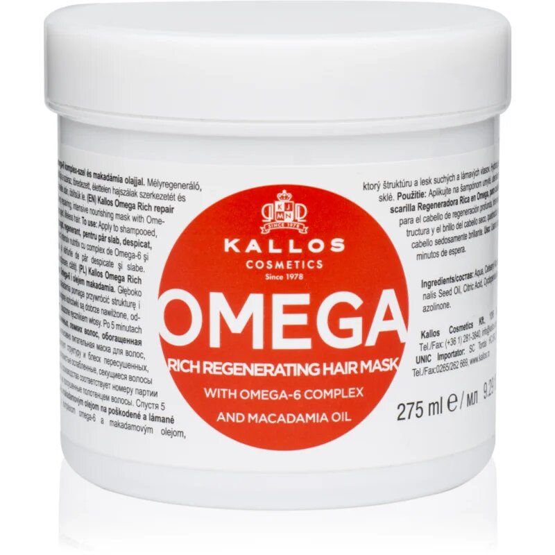 Kallos KJMN Professional Omega hranilna maska za lase z omega-6 kompleksom in makadamijevim oljem 275 ml