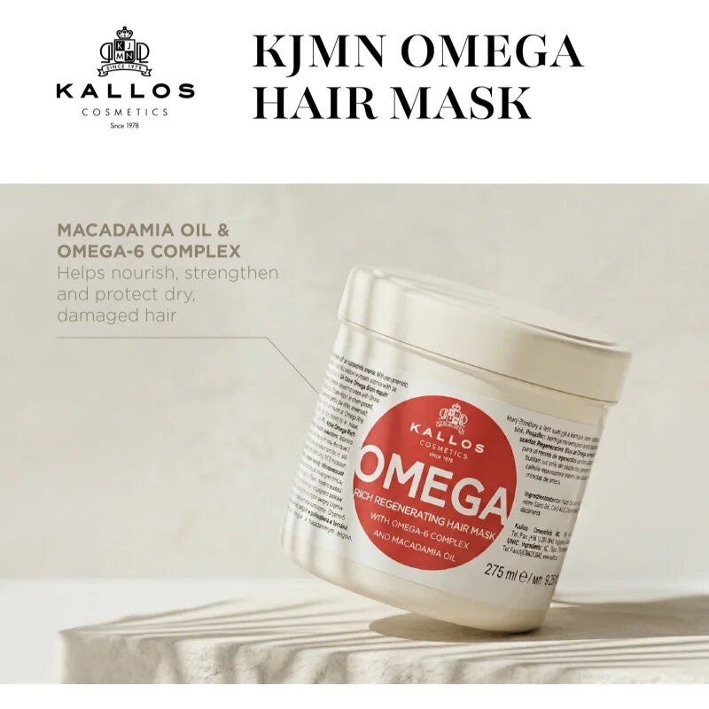 Kallos KJMN Professional Omega hranilna maska za lase z omega-6 kompleksom in makadamijevim oljem 275 ml