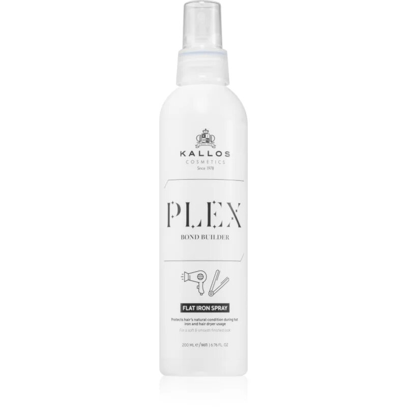 Kallos Plex Flat Iron Spray pršilo za zaščito las med toplotnim oblikovanjem z likalnikom ali kodralnikom za poškodovane in kemično obdelane lase 200