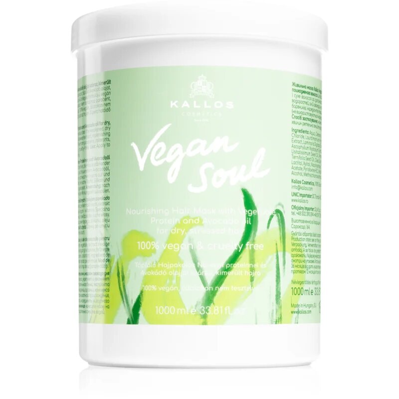 Kallos Vegan Soul Nourishing hranilna maska za suhe obremenjene lase 1000 ml
