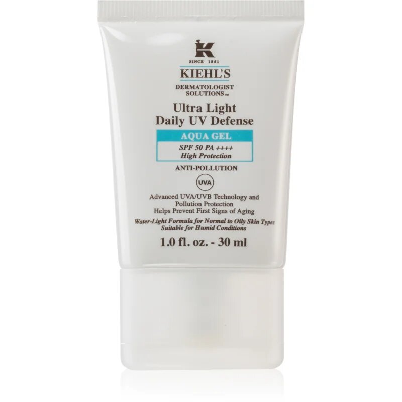 Kiehl's Dermatologist Solutions Ultra Light Daily UV Defense Aqua Gel SPF 50 PA++++ ultra lahki zaščitni fluid za vse tipe kože vključno z občutljivo