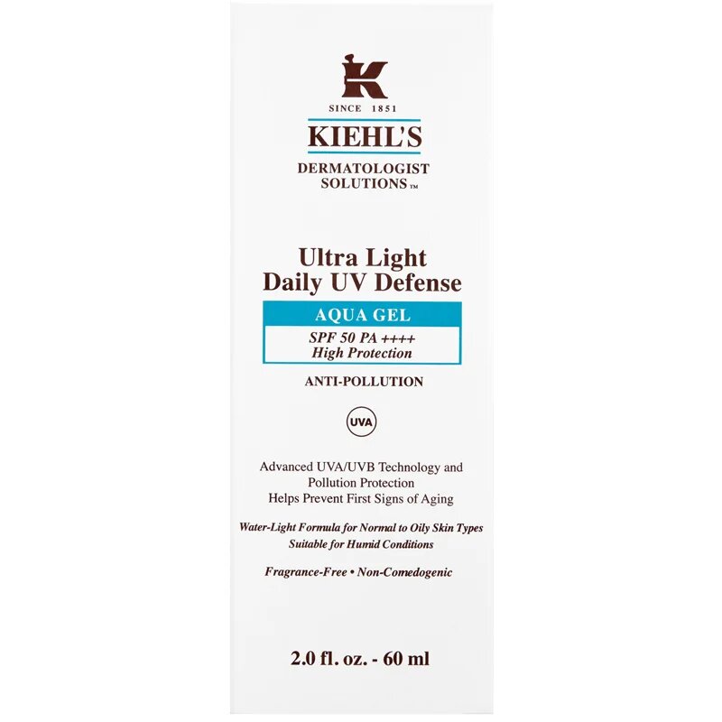 Kiehl's Dermatologist Solutions Ultra Light Daily UV Defense Aqua Gel SPF 50 PA++++ ultra lahki zaščitni fluid za vse tipe kože vključno z občutljivo
