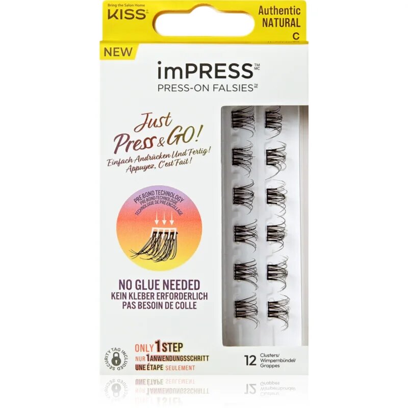 KISS imPRESS Just Press & GO ! šopaste lepilne trepalnice brez vozlička Authentic Natural c 12 kos