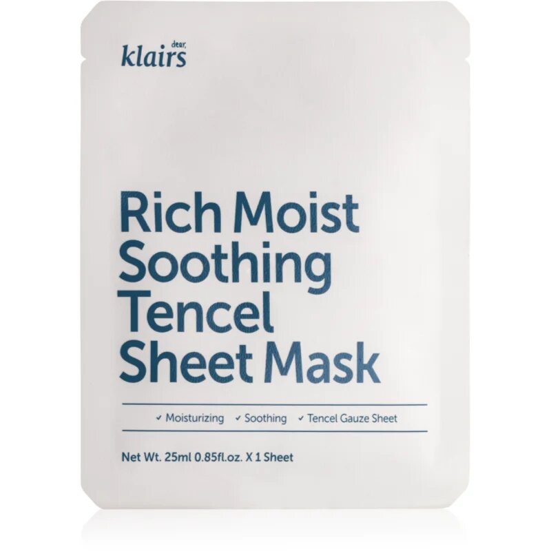 Klairs Rich Moist Soothing Tencel Sheet Mask pomirjevalna tekstilna maska z vlažilnim učinkom 25 ml