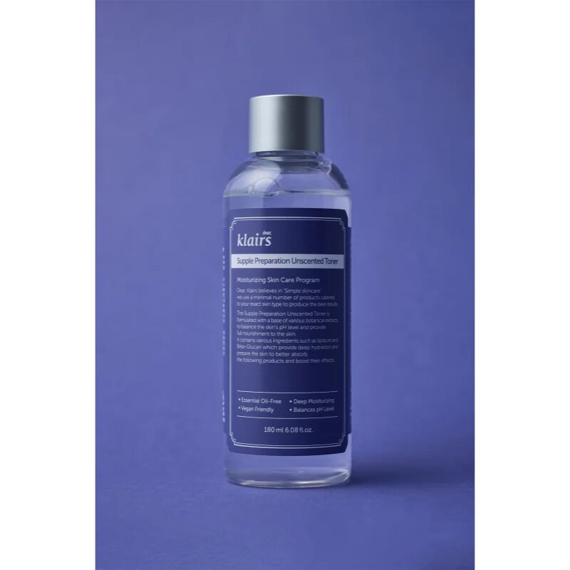 Klairs Supple Preparation Unscented Toner vlažilni tonik ki uravnava pH kože brez dodanih dišav 180 ml