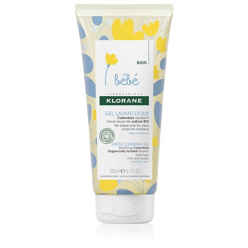 Klorane Bébé Calendula nežni gel za umivanje za otroke od rojstva z dozirno črpalko 200 ml