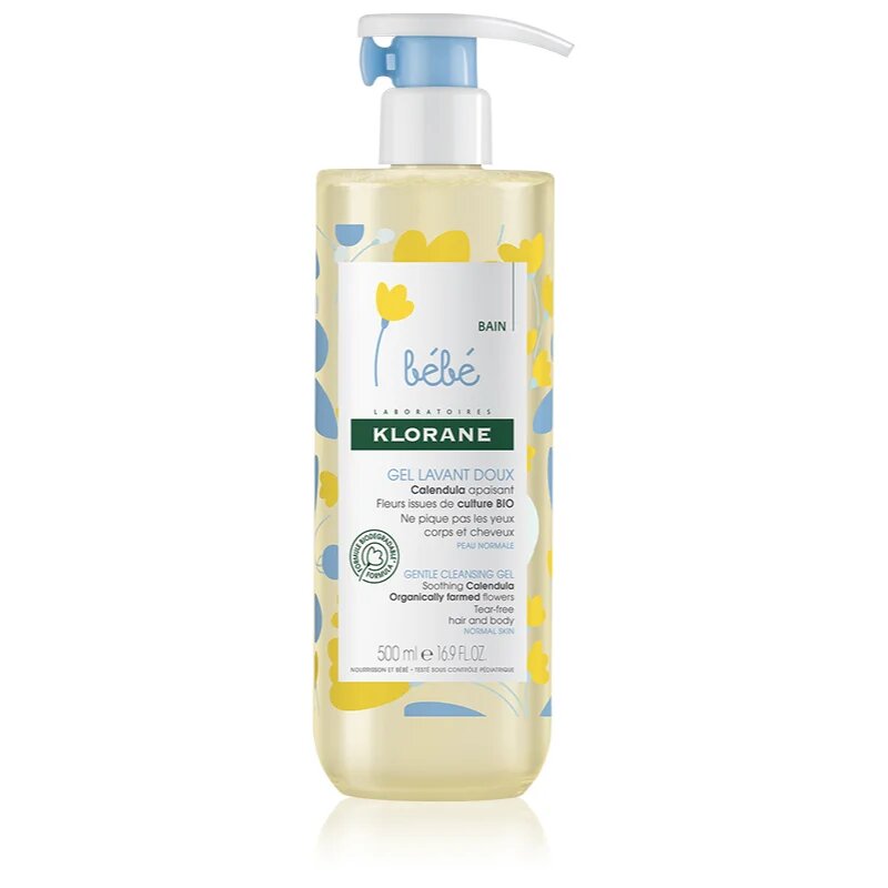 Klorane Bébé Calendula nežni gel za umivanje za otroke od rojstva z dozirno črpalko 500 ml