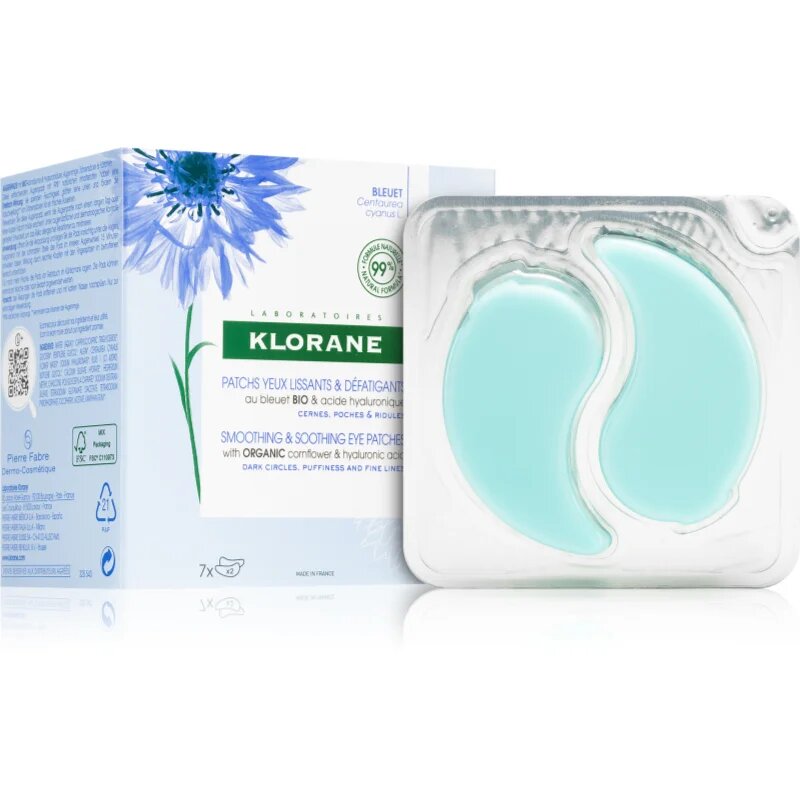 Klorane Cornflower Organic maska za posvetlitev za predel okoli oči 7x2 kos
