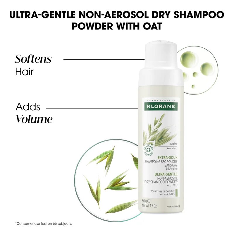 Klorane ULTRA-GENTLE Dry Shampoo with Oat Milk suhi šampon brez aerosola za vse tipe las 50 g