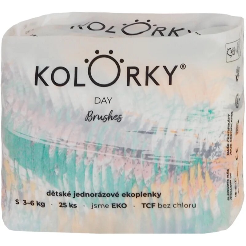 Kolorky Day Brushes ekološke plenice za enkratno uporabo velikost S 3-6 Kg 25 kos