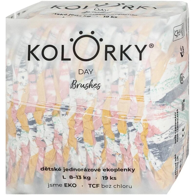 Kolorky Day Brushes ekološke plenice za enkratno uporabo velikost S 8-13 Kg 19 kos