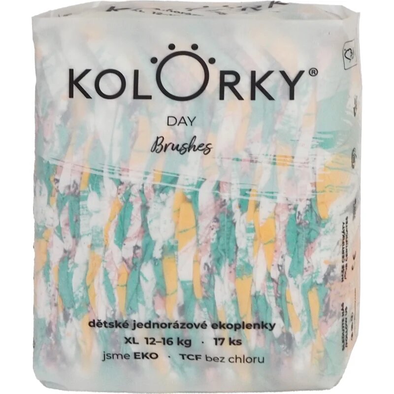 Kolorky Day Brushes ekološke plenice za enkratno uporabo velikost XL 12-16 Kg 17 kos