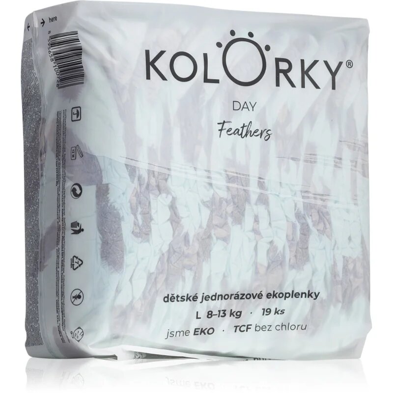 Kolorky Day Feathers ekološke plenice za enkratno uporabo velikost L 8-13 Kg 19 kos