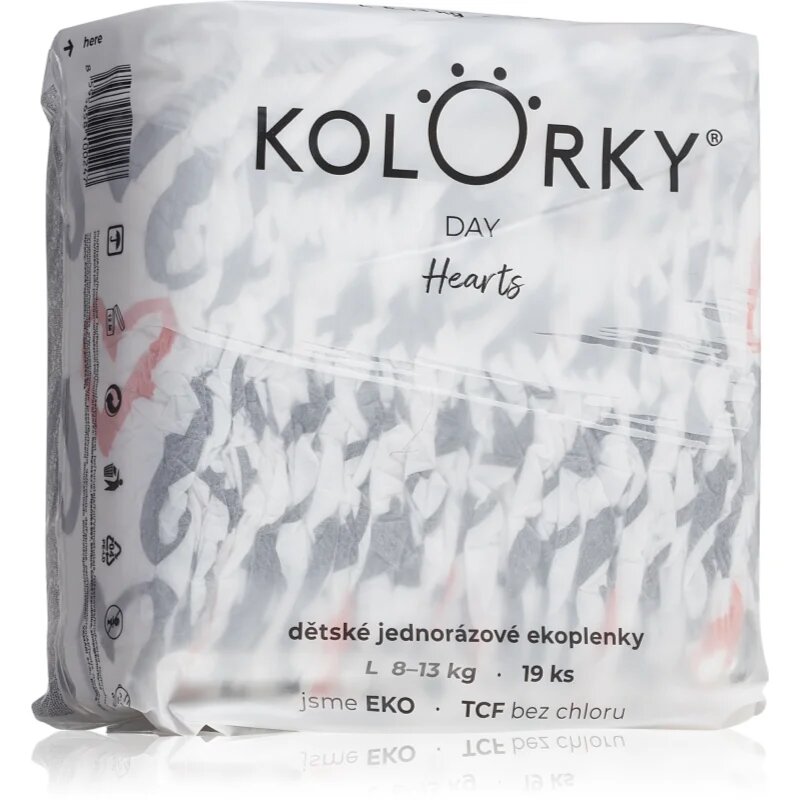 Kolorky Day Hearts ekološke plenice za enkratno uporabo 19 kos
