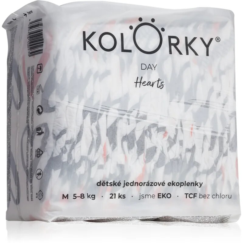 Kolorky Day Hearts ekološke plenice za enkratno uporabo velikost M 5-8 Kg 21 kos