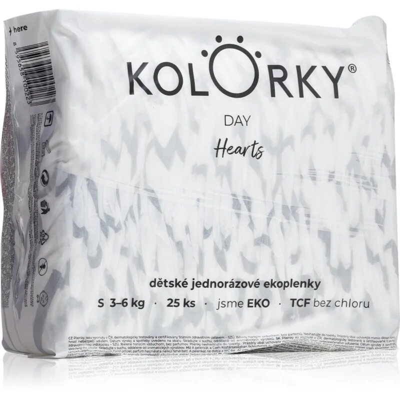 Kolorky Day Hearts ekološke plenice za enkratno uporabo velikost S 3-6 Kg 25 kos