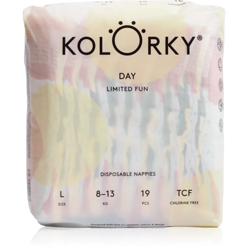 Kolorky Day Limited Fun plenice za enkratno uporabo velikost L 8-13 kg 19 kos