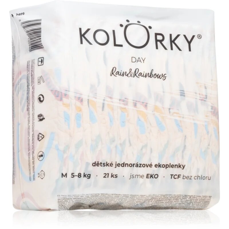 Kolorky Day Rain&Rainbow ekološke plenice za enkratno uporabo velikost M 5-8 Kg 21 kos