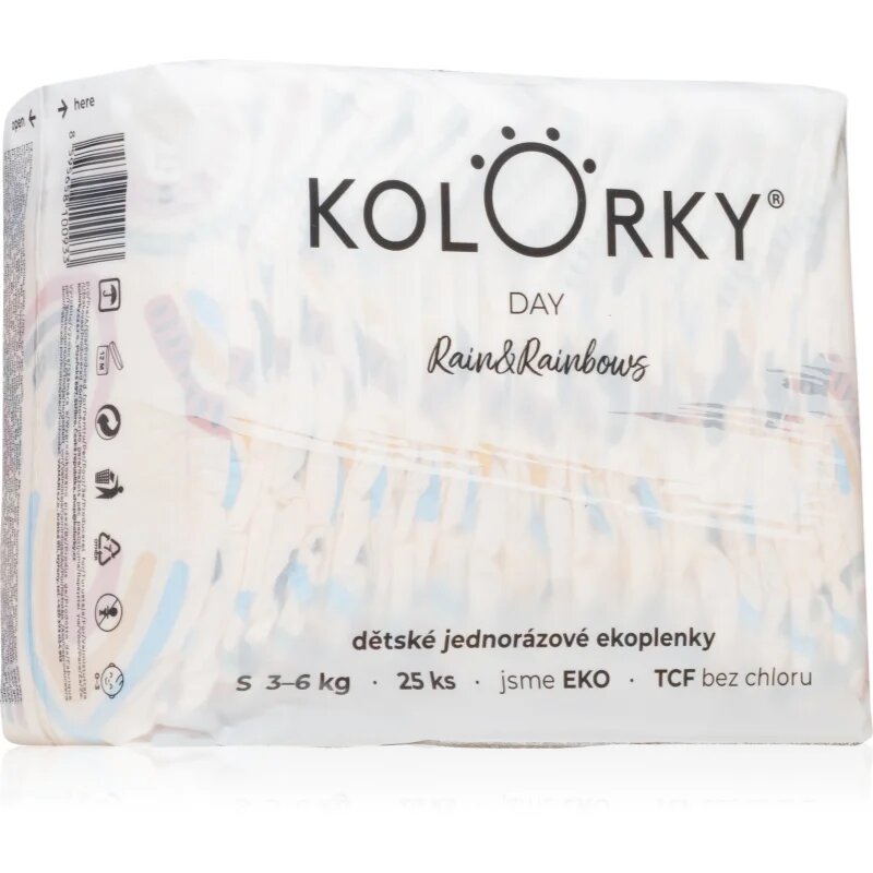 Kolorky Day Rain&Rainbow ekološke plenice za enkratno uporabo velikost S 3-6 Kg 25 kos