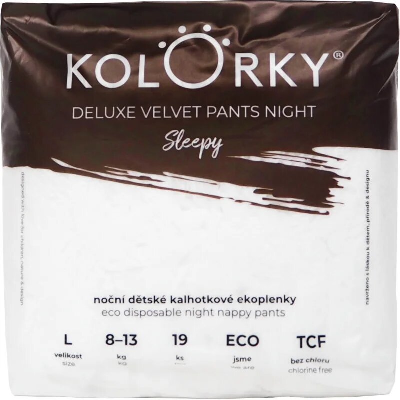 Kolorky Deluxe Velvet Pants Night Sleepy hlačne plenice za enkratno uporabo za noč L 8-13 kg 19 kos
