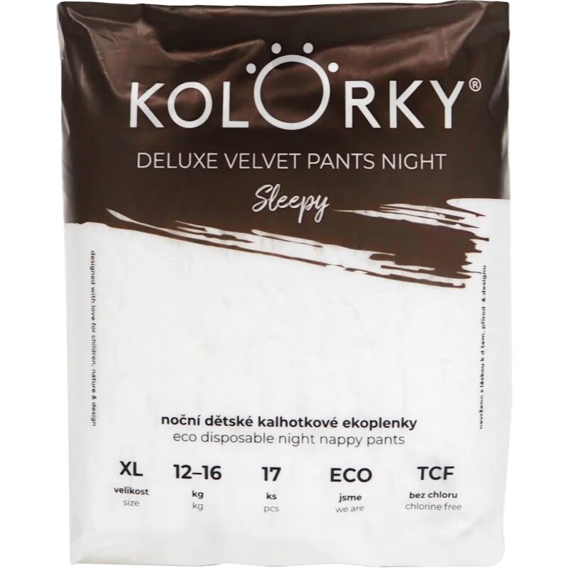 Kolorky Deluxe Velvet Pants Night Sleepy hlačne plenice za enkratno uporabo za noč XL 12-16 kg 17 kos