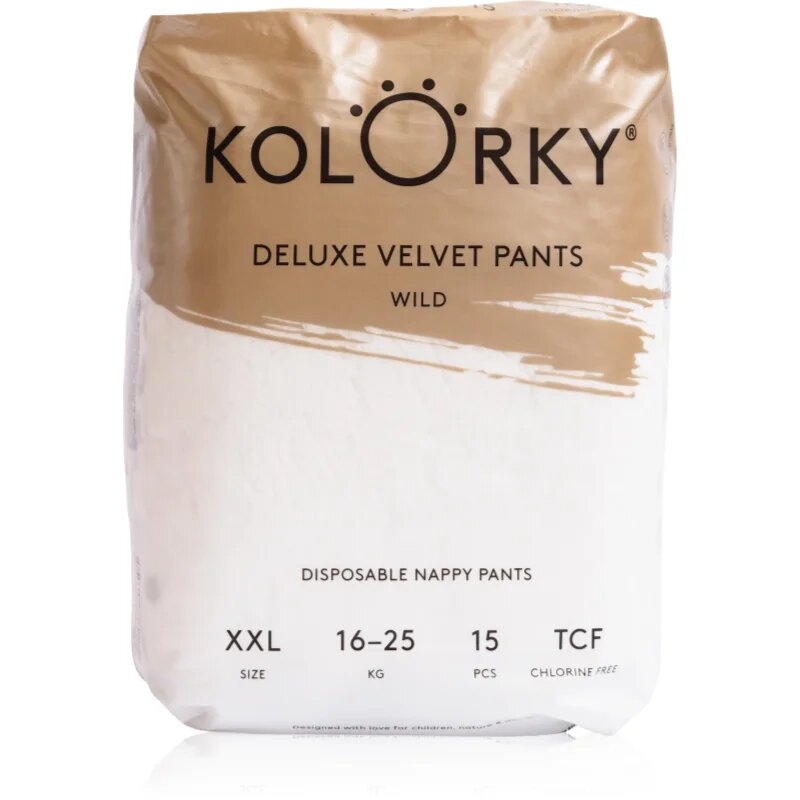 Kolorky Deluxe Velvet Pants Wild hlačne plenice za enkratno uporabo velikost XXL 16-25 kg 15 kos
